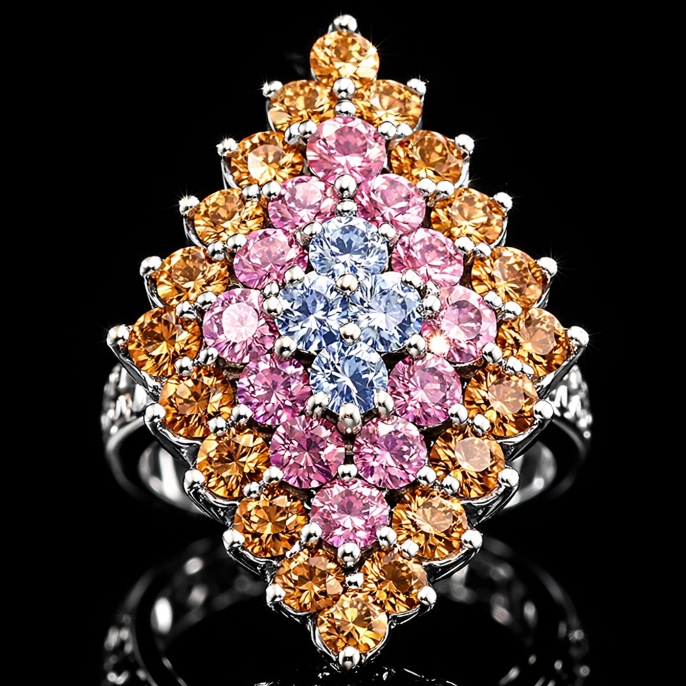 New HUGE Multi Color Pave set Cz Diamond statement Cocktail Ring pink champagne